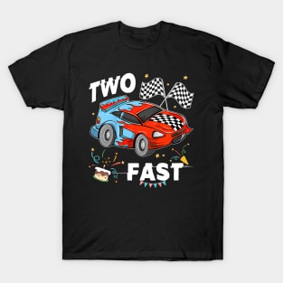 Kids Two Fast 2 Curious Racing 2nd Birthday Race Car Pit Crew Tee T-Shirt